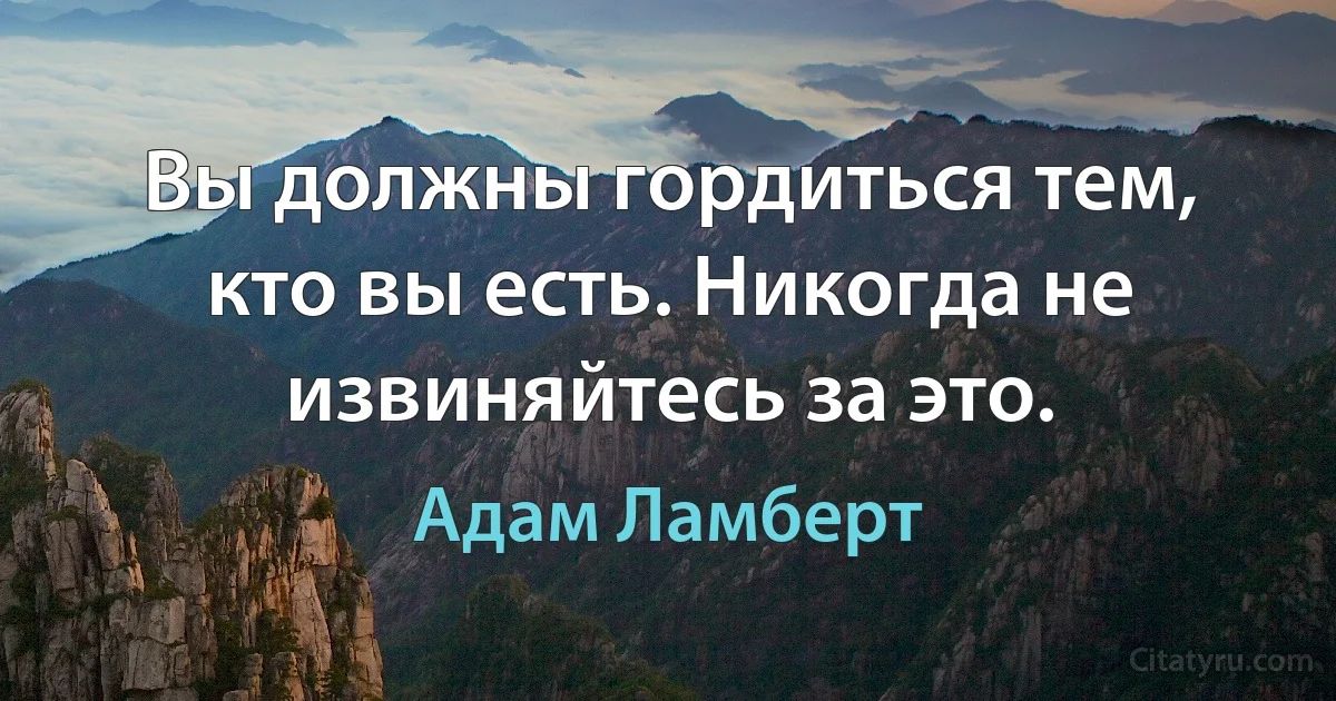 Вы должны гордиться тем, кто вы есть. Никогда не извиняйтесь за это. (Адам Ламберт)