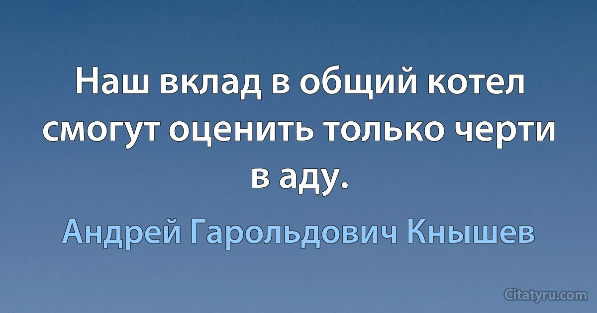 Наш вклад в общий котел смогут оценить только черти в аду. (Андрей Гарольдович Кнышев)