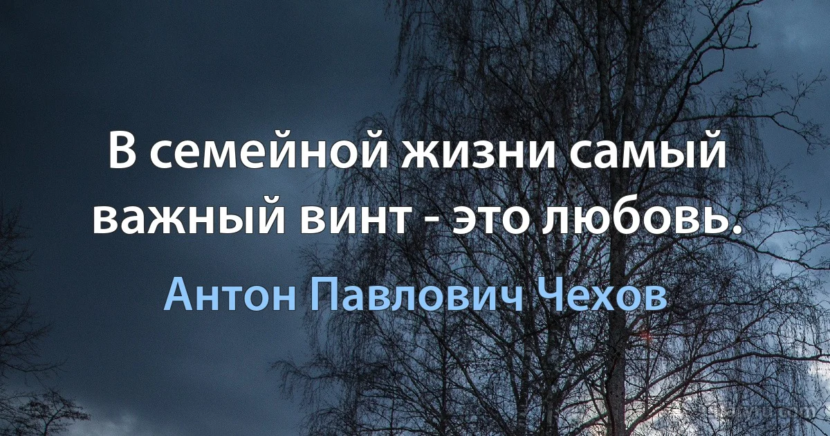 В семейной жизни самый важный винт - это любовь. (Антон Павлович Чехов)