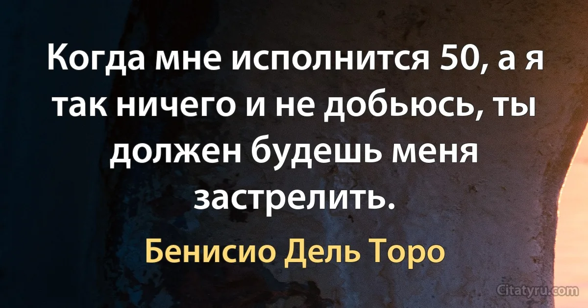 Когда мне исполнится 50, а я так ничего и не добьюсь, ты должен будешь меня застрелить. (Бенисио Дель Торо)