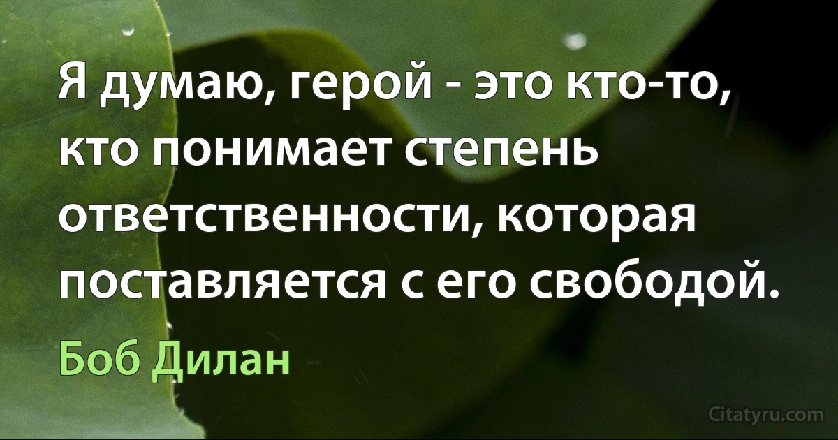 Я думаю, герой - это кто-то, кто понимает степень ответственности, которая поставляется с его свободой. (Боб Дилан)