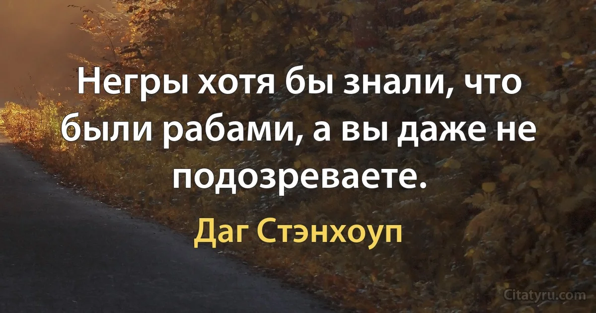 Негры хотя бы знали, что были рабами, а вы даже не подозреваете. (Даг Стэнхоуп)