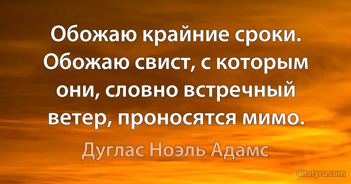 Обожаю крайние сроки. Обожаю свист, с которым они, словно встречный ветер, проносятся мимо. (Дуглас Ноэль Адамс)