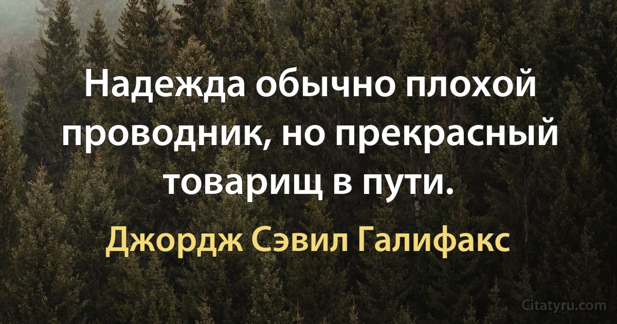 Надежда обычно плохой проводник, но прекрасный товарищ в пути. (Джордж Сэвил Галифакс)