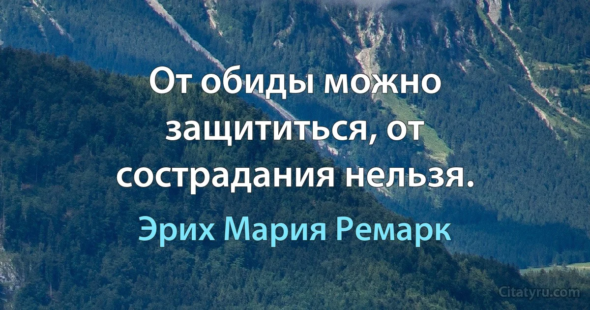 От обиды можно защититься, от сострадания нельзя. (Эрих Мария Ремарк)