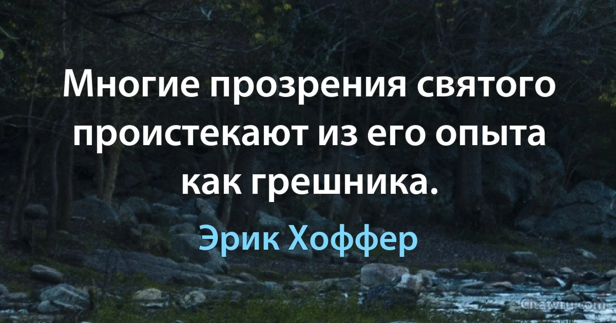 Многие прозрения святого проистекают из его опыта как грешника. (Эрик Хоффер)