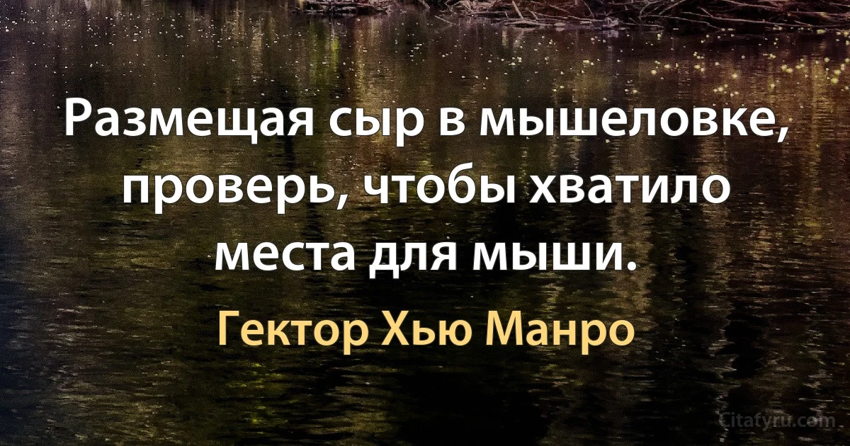 Размещая сыр в мышеловке, проверь, чтобы хватило места для мыши. (Гектор Хью Манро)