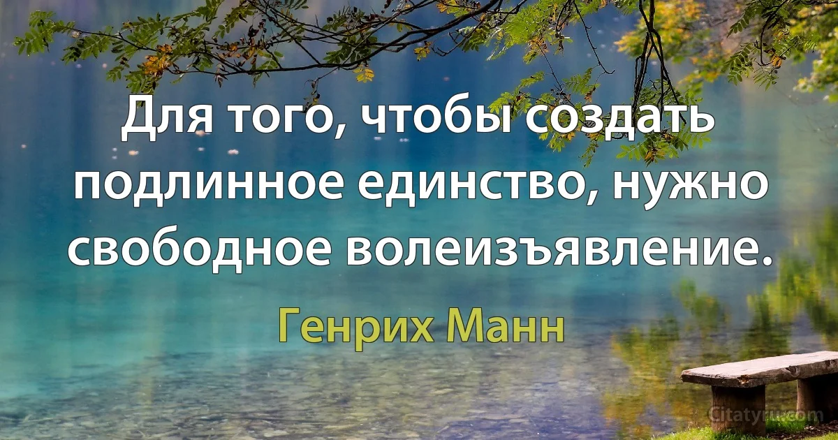 Для того, чтобы создать подлинное единство, нужно свободное волеизъявление. (Генрих Манн)