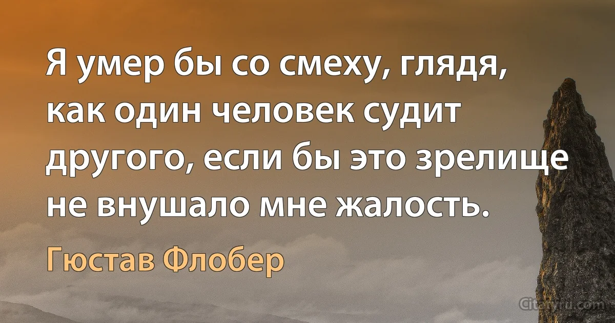 Я умер бы со смеху, глядя, как один человек судит другого, если бы это зрелище не внушало мне жалость. (Гюстав Флобер)