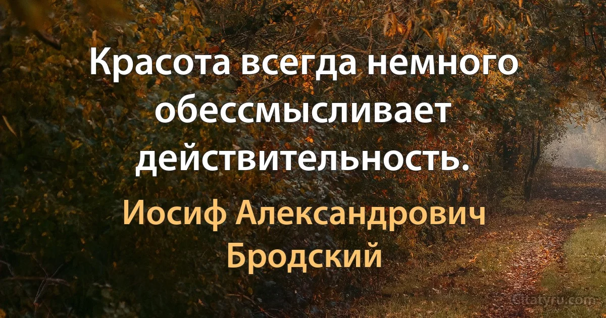 Красота всегда немного обессмысливает действительность. (Иосиф Александрович Бродский)