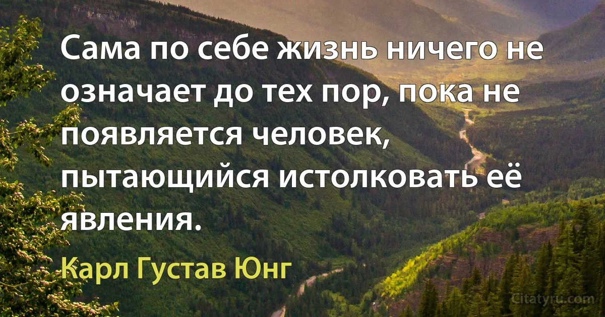 Сама по себе жизнь ничего не означает до тех пор, пока не появляется человек, пытающийся истолковать её явления. (Карл Густав Юнг)