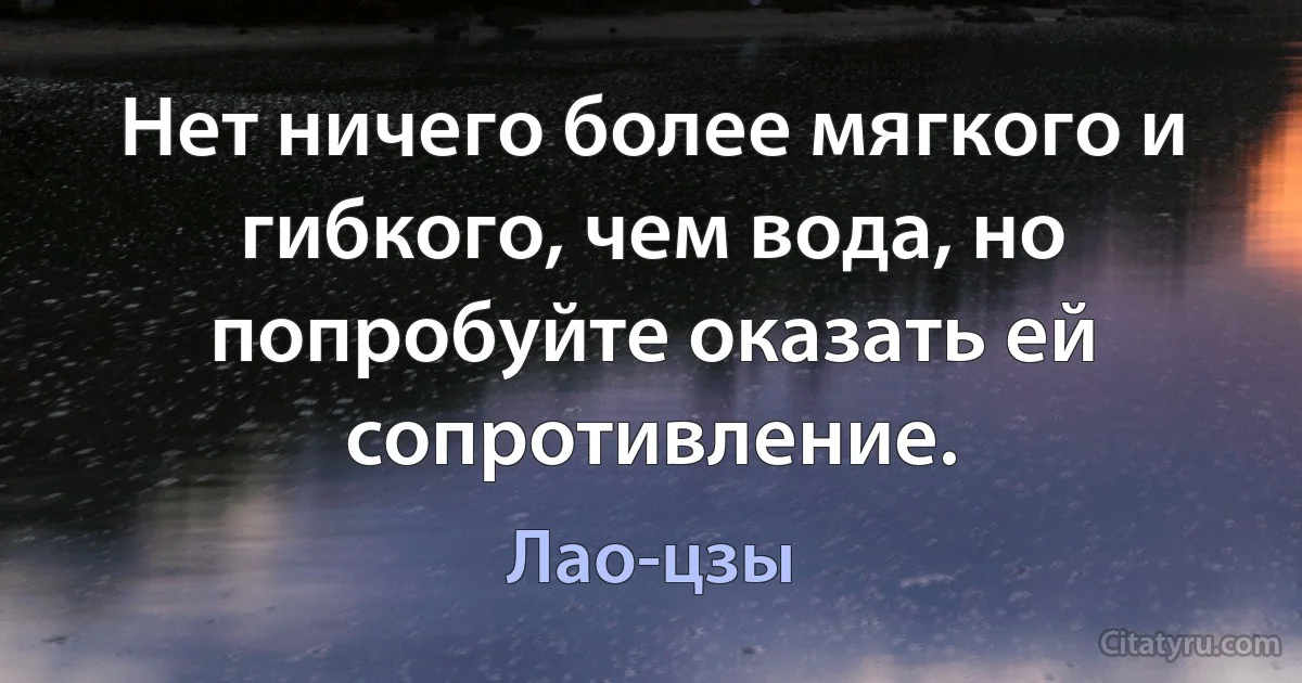 Нет ничего более мягкого и гибкого, чем вода, но попробуйте оказать ей сопротивление. (Лао-цзы)