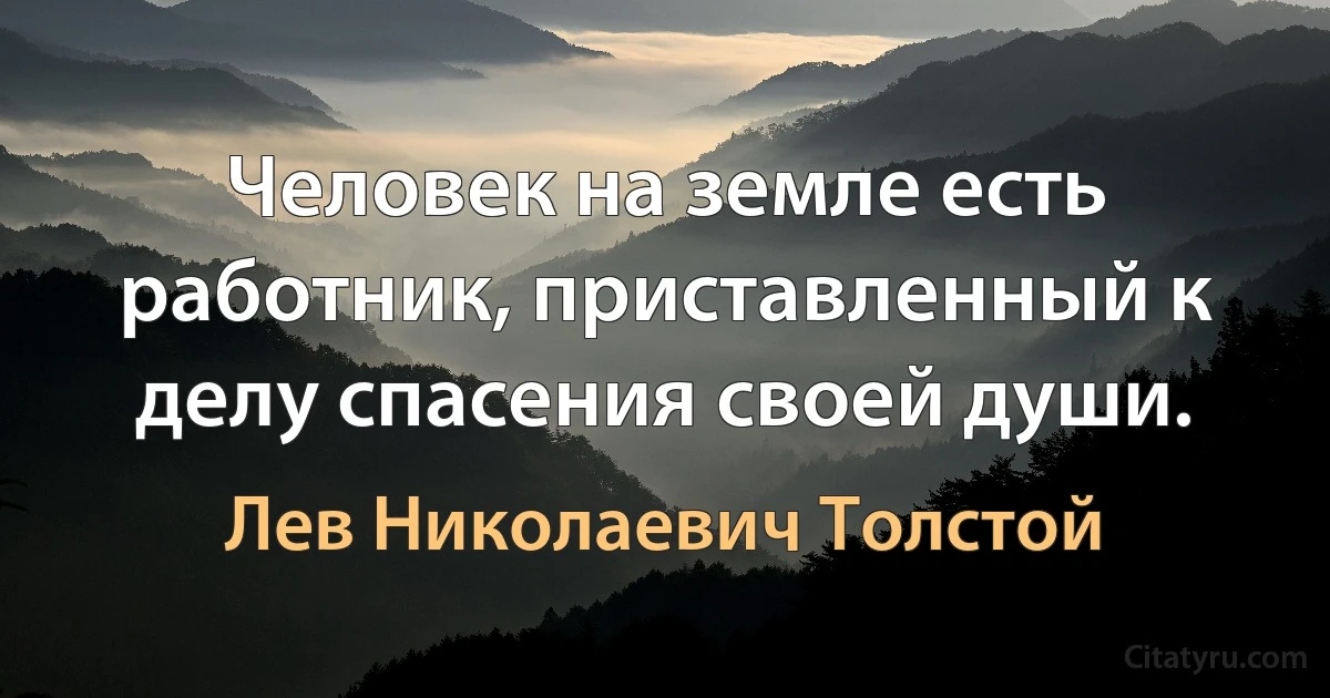 Человек на земле есть работник, приставленный к делу спасения своей души. (Лев Николаевич Толстой)