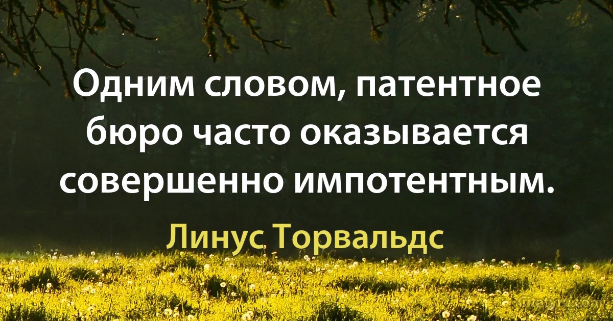 Одним словом, патентное бюро часто оказывается совершенно импотентным. (Линус Торвальдс)