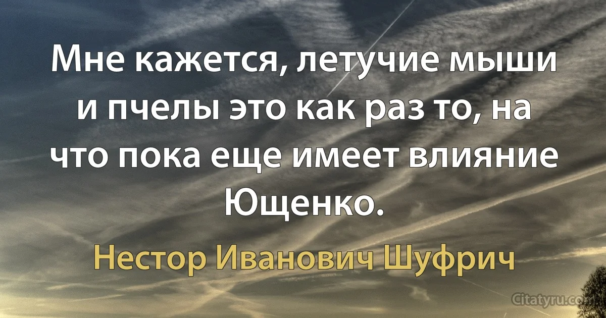 Мне кажется, летучие мыши и пчелы это как раз то, на что пока еще имеет влияние Ющенко. (Нестор Иванович Шуфрич)