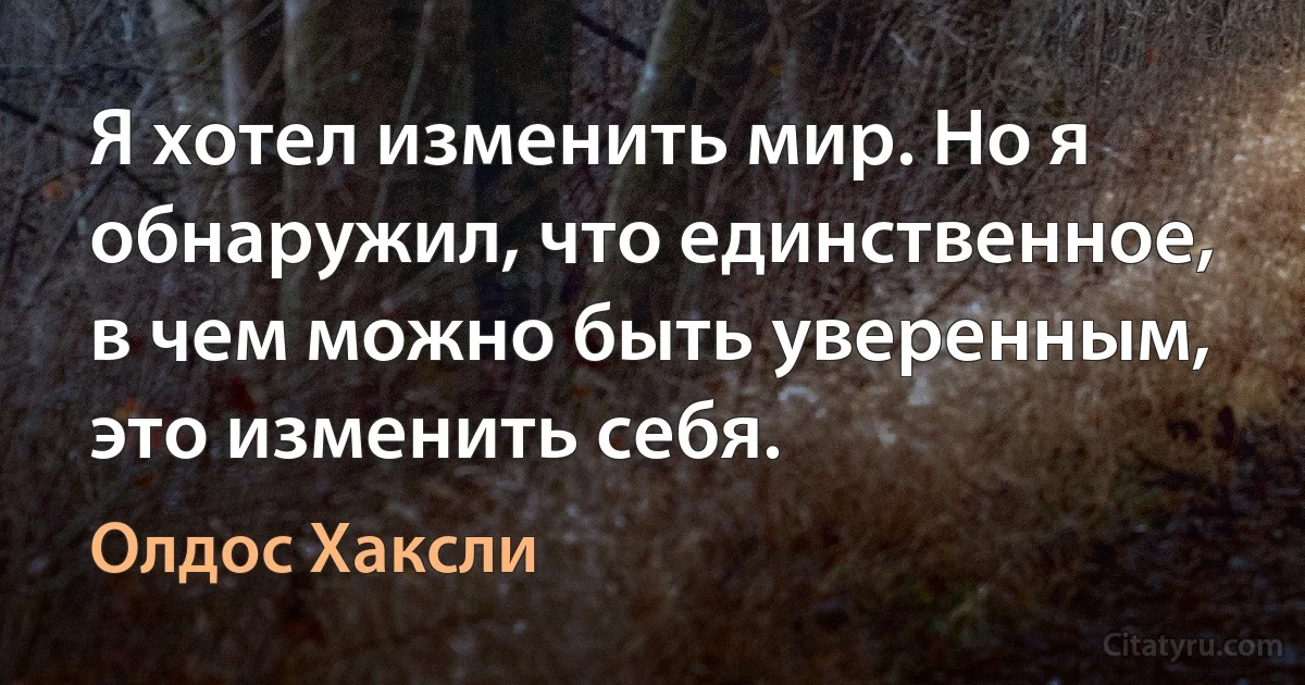 Я хотел изменить мир. Но я обнаружил, что единственное, в чем можно быть уверенным, это изменить себя. (Олдос Хаксли)