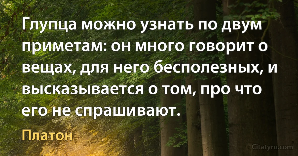 Глупца можно узнать по двум приметам: он много говорит о вещах, для него бесполезных, и высказывается о том, про что его не спрашивают. (Платон)