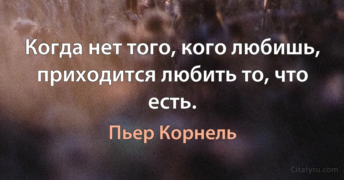 Когда нет того, кого любишь, приходится любить то, что есть. (Пьер Корнель)