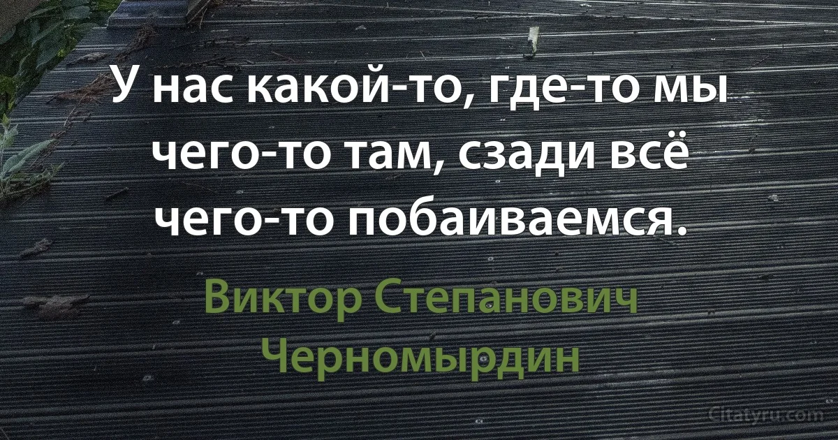 У нас какой-то, где-то мы чего-то там, сзади всё чего-то побаиваемся. (Виктор Степанович Черномырдин)