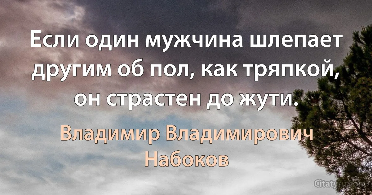 Если один мужчина шлепает другим об пол, как тряпкой, он страстен до жути. (Владимир Владимирович Набоков)