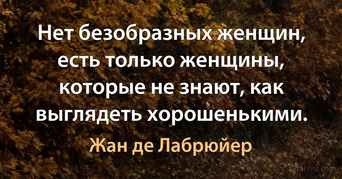 Нет безобразных женщин, есть только женщины, которые не знают, как выглядеть хорошенькими. (Жан де Лабрюйер)