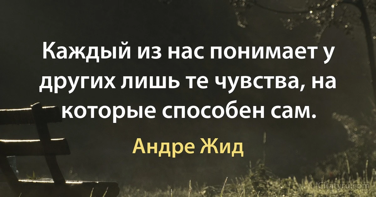 Каждый из нас понимает у других лишь те чувства, на которые способен сам. (Андре Жид)