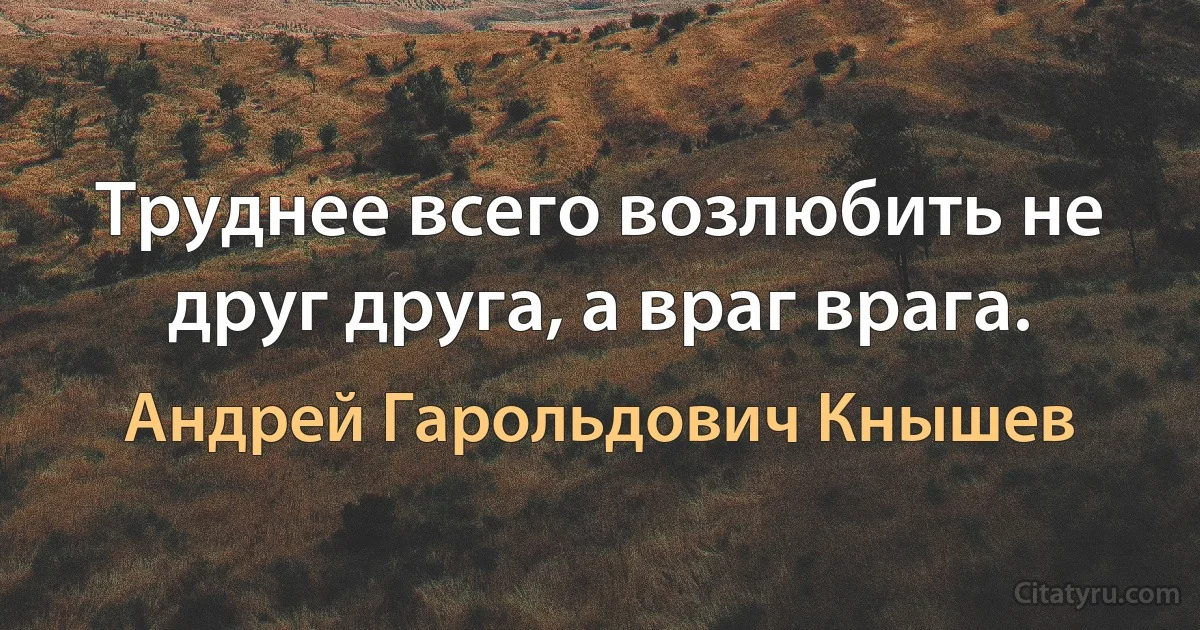 Труднее всего возлюбить не друг друга, а враг врага. (Андрей Гарольдович Кнышев)