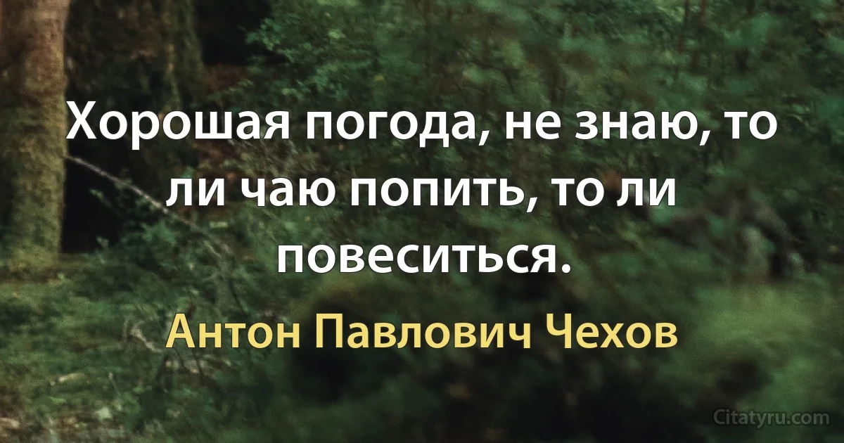 Хорошая погода, не знаю, то ли чаю попить, то ли повеситься. (Антон Павлович Чехов)