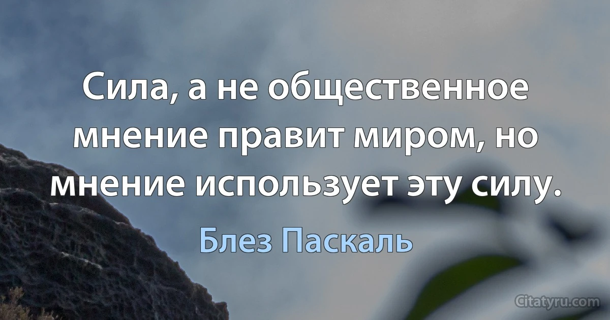 Сила, а не общественное мнение правит миром, но мнение использует эту силу. (Блез Паскаль)