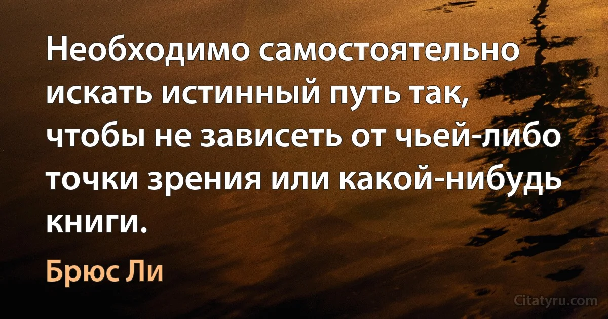 Необходимо самостоятельно искать истинный путь так, чтобы не зависеть от чьей-либо точки зрения или какой-нибудь книги. (Брюс Ли)