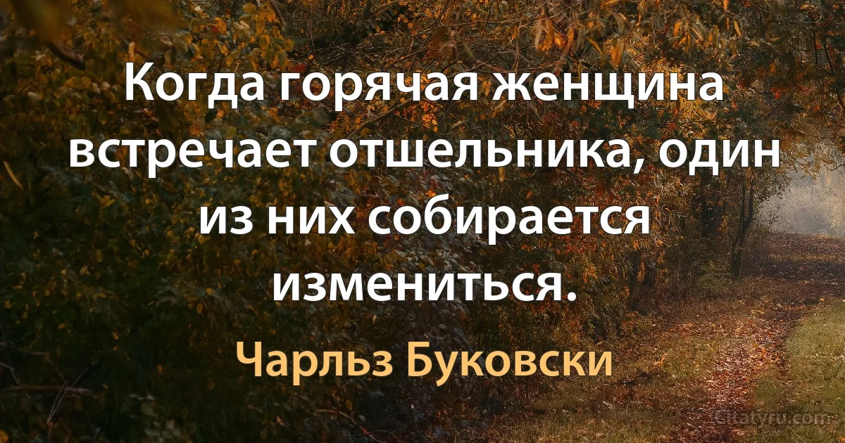 Когда горячая женщина встречает отшельника, один из них собирается измениться. (Чарльз Буковски)