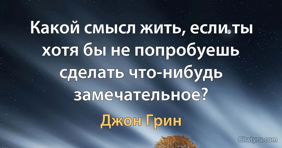 Какой смысл жить, если ты хотя бы не попробуешь сделать что-нибудь замечательное? (Джон Грин)