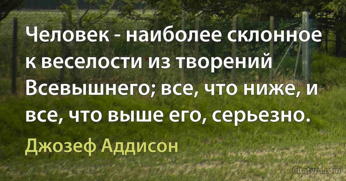 Человек - наиболее склонное к веселости из творений Всевышнего; все, что ниже, и все, что выше его, серьезно. (Джозеф Аддисон)