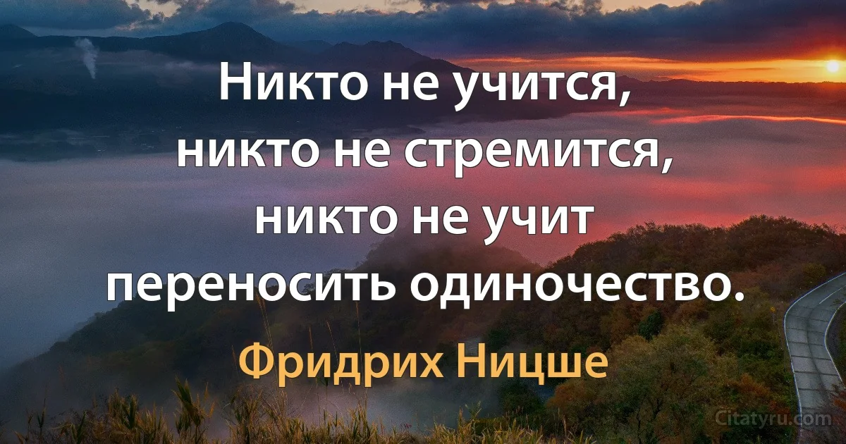 Никто не учится,
никто не стремится,
никто не учит
переносить одиночество. (Фридрих Ницше)