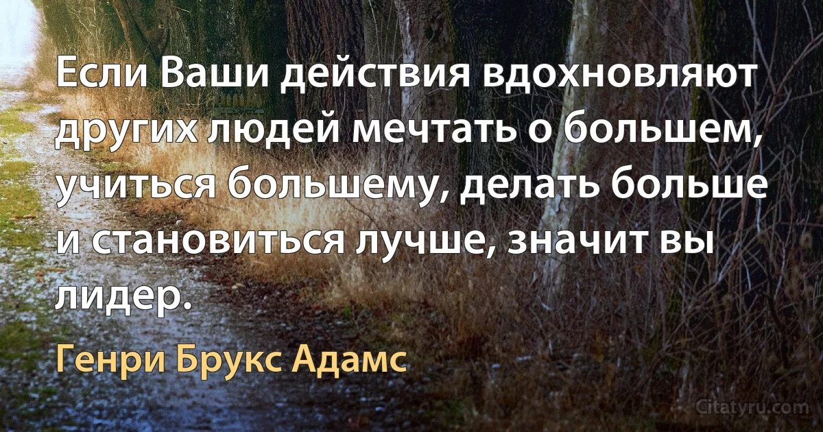 Если Ваши действия вдохновляют других людей мечтать о большем, учиться большему, делать больше и становиться лучше, значит вы лидер. (Генри Брукс Адамс)