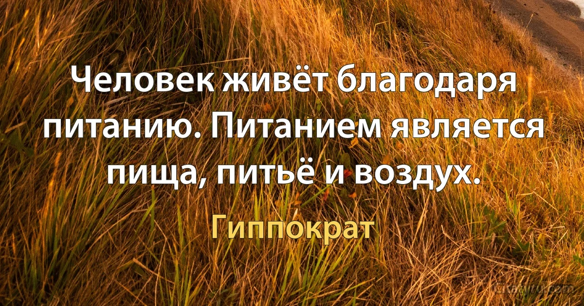 Человек живёт благодаря питанию. Питанием является пища, питьё и воздух. (Гиппократ)