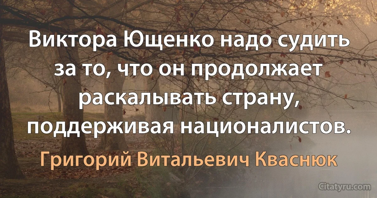 Виктора Ющенко надо судить за то, что он продолжает раскалывать страну, поддерживая националистов. (Григорий Витальевич Кваснюк)