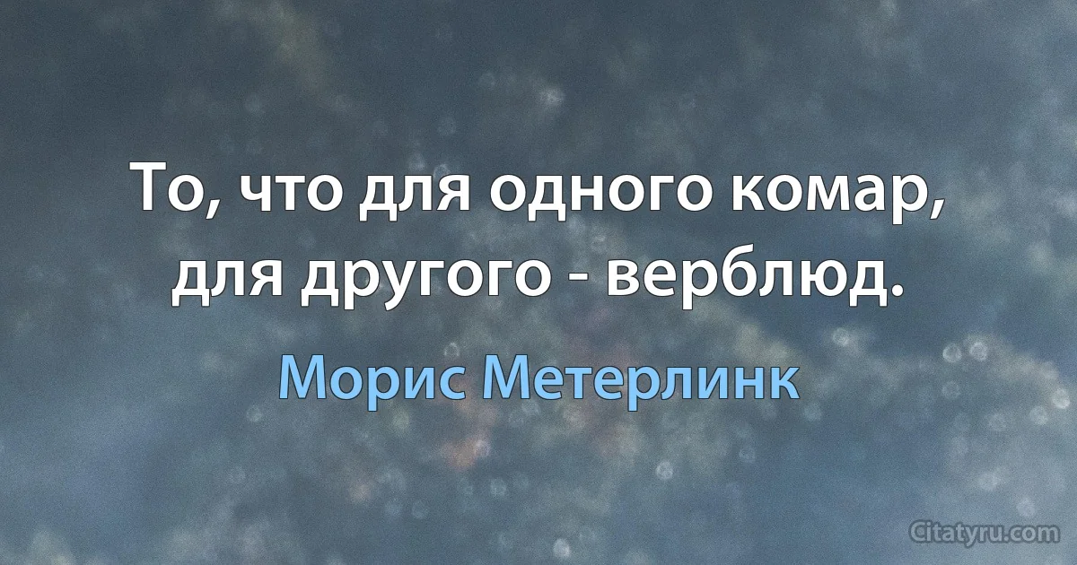 То, что для одного комар, для другого - верблюд. (Морис Метерлинк)