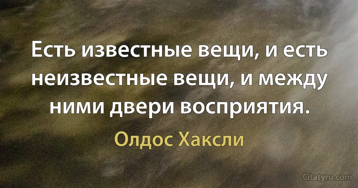 Есть известные вещи, и есть неизвестные вещи, и между ними двери восприятия. (Олдос Хаксли)