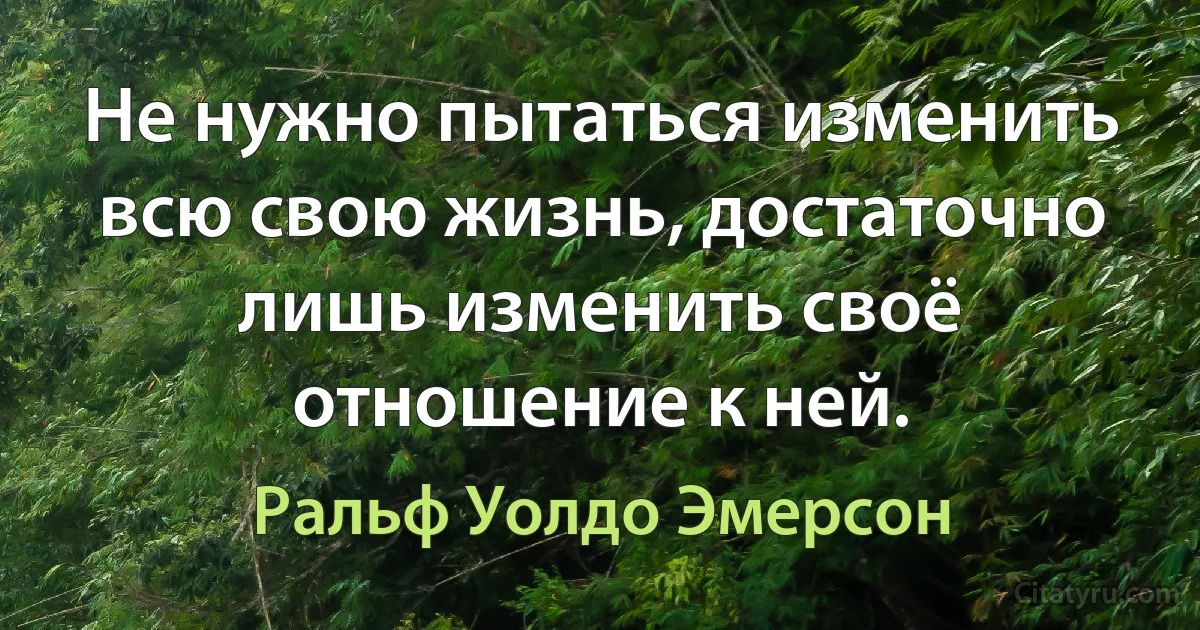 Не нужно пытаться изменить всю свою жизнь, достаточно лишь изменить своё отношение к ней. (Ральф Уолдо Эмерсон)