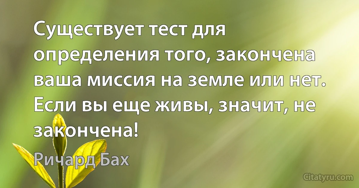 Существует тест для определения того, закончена ваша миссия на земле или нет. Если вы еще живы, значит, не закончена! (Ричард Бах)