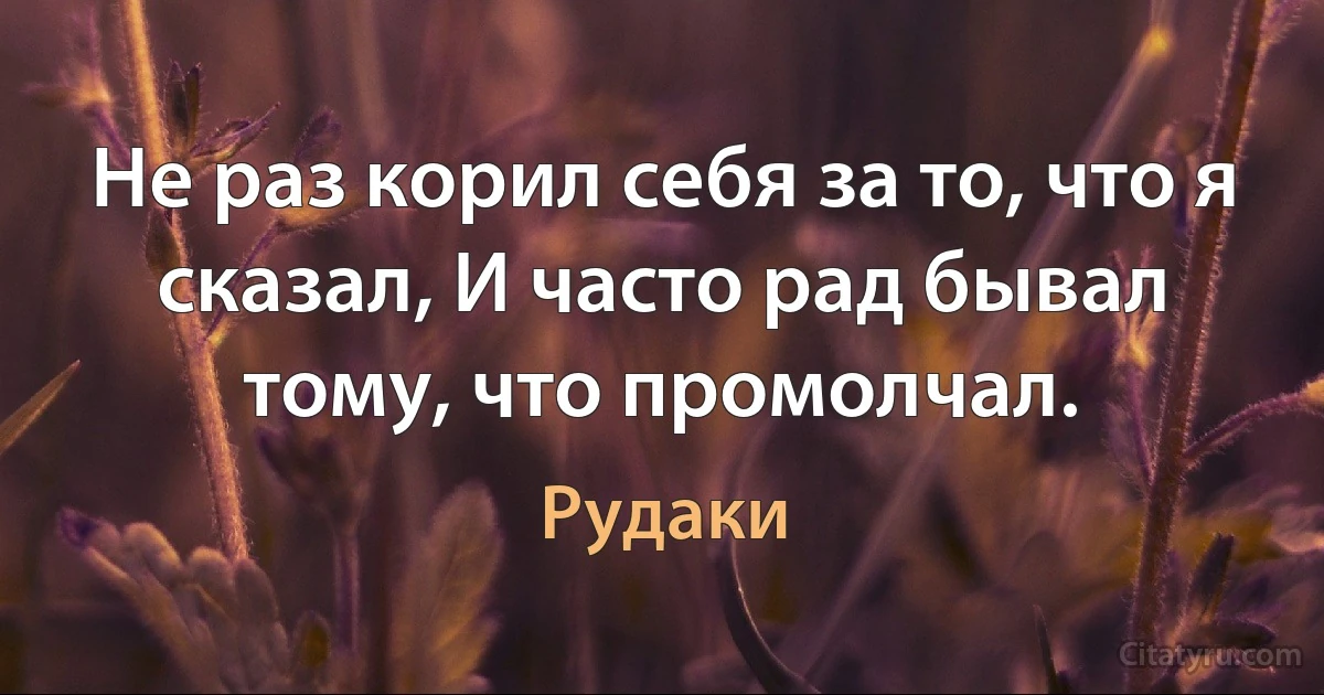 Не раз корил себя за то, что я сказал, И часто рад бывал тому, что промолчал. (Рудаки)