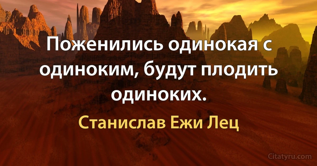 Поженились одинокая с одиноким, будут плодить одиноких. (Станислав Ежи Лец)