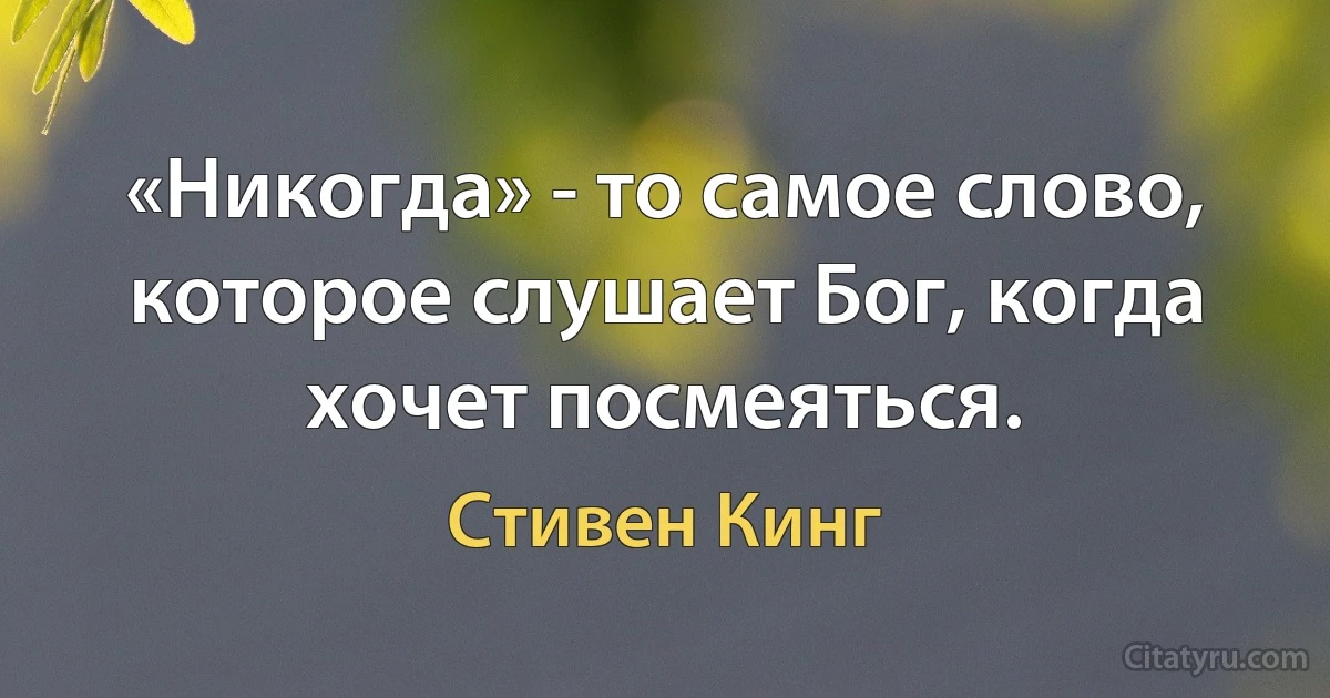 «Никогда» - то самое слово, которое слушает Бог, когда хочет посмеяться. (Стивен Кинг)