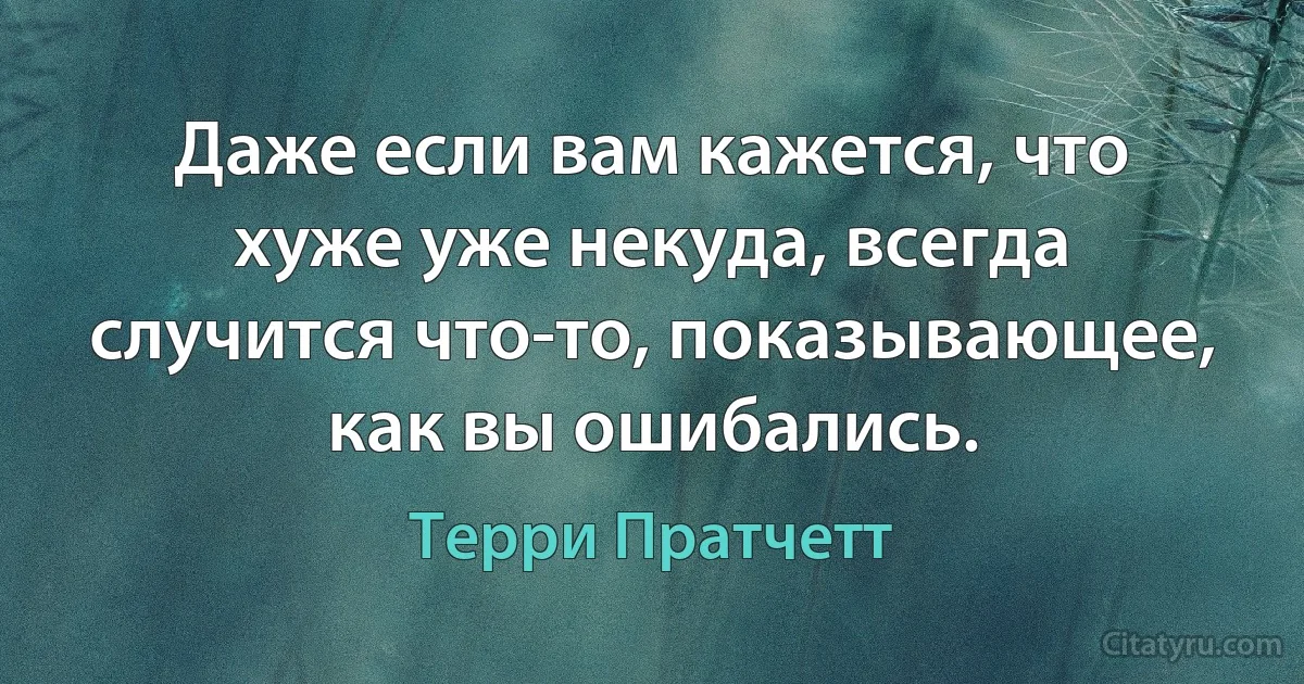 Даже если вам кажется, что хуже уже некуда, всегда случится что-то, показывающее, как вы ошибались. (Терри Пратчетт)