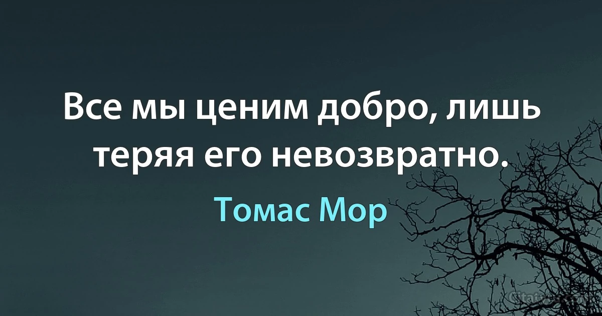 Все мы ценим добро, лишь теряя его невозвратно. (Томас Мор)