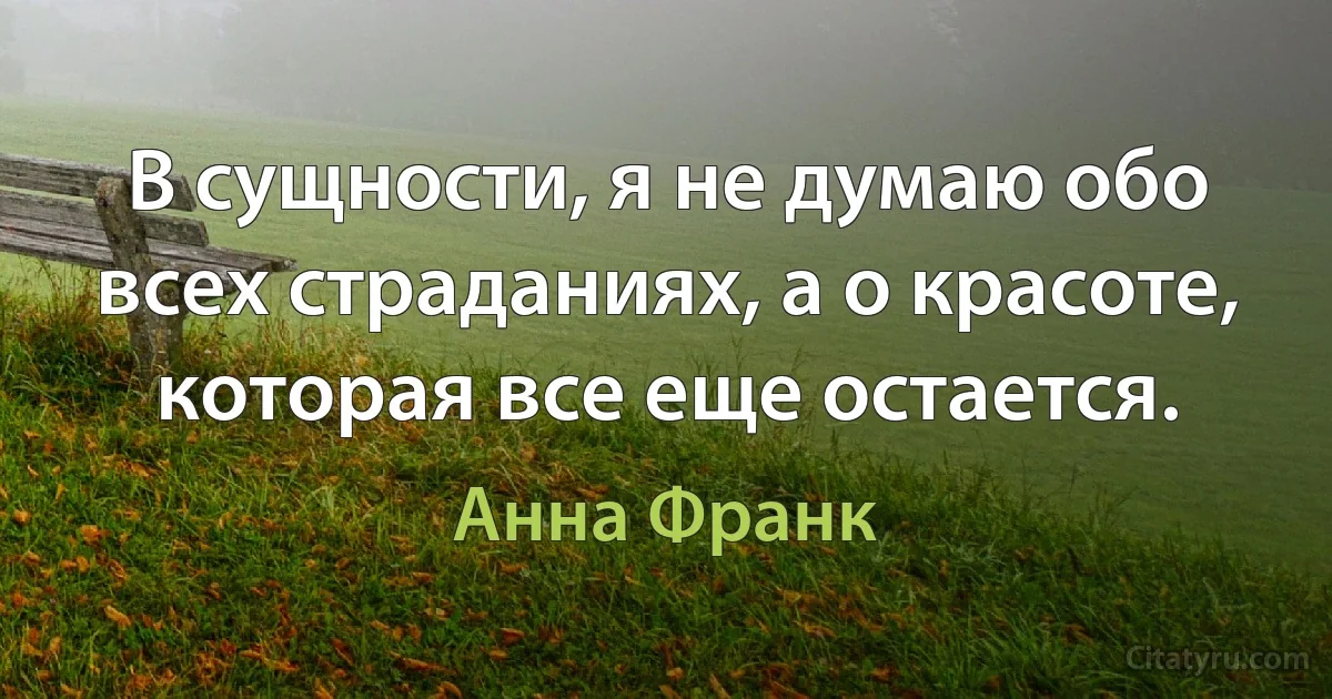 В сущности, я не думаю обо всех страданиях, а о красоте, которая все еще остается. (Анна Франк)
