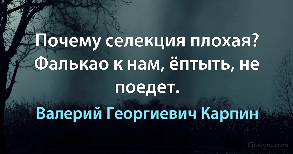 Почему селекция плохая? Фалькао к нам, ёптыть, не поедет. (Валерий Георгиевич Карпин)