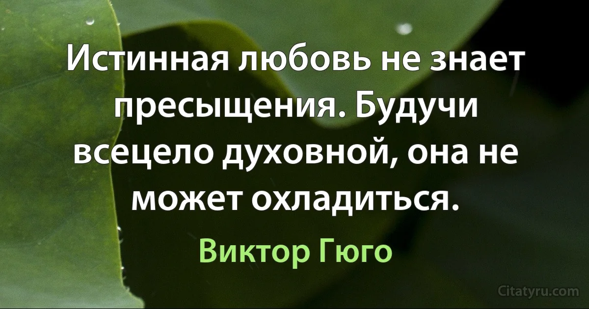 Истинная любовь не знает пресыщения. Будучи всецело духовной, она не может охладиться. (Виктор Гюго)