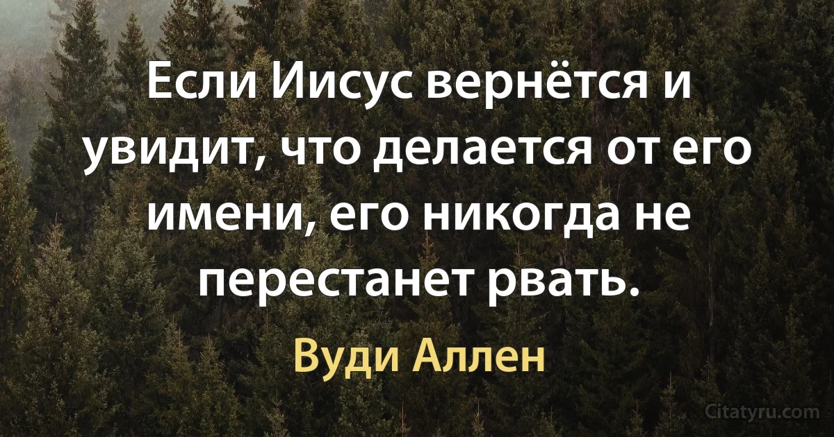 Если Иисус вернётся и увидит, что делается от его имени, его никогда не перестанет рвать. (Вуди Аллен)